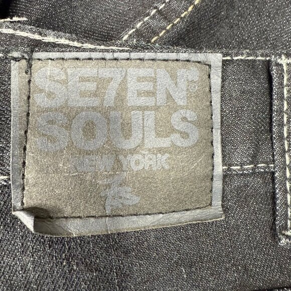 Se7en Souls Mens Size 32x30 Black Straight Fit Denim Jeans Distressed Style - Picture 8 of 9